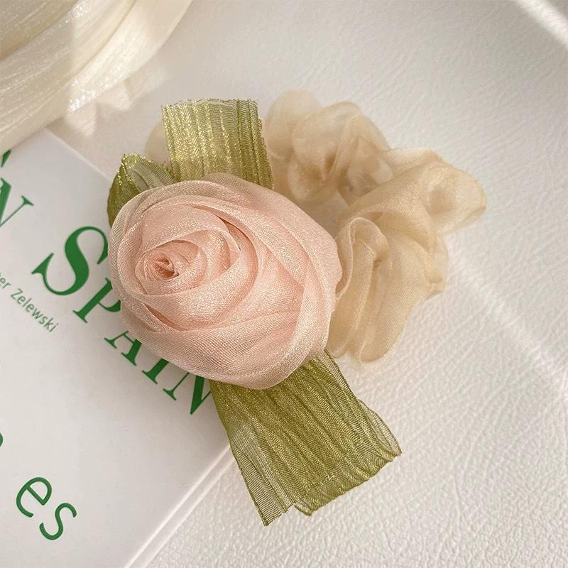 Camellia Flower Hair Scrunchies for Women, Elegant Floral Hair Ties, Elastic Hair Bands, Ponytail Holders, Hair Accessories