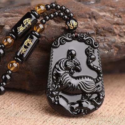 1 Men's Trendy and Personalized Obsidian Zodiac Pendant, Fashionable Necklace, Outdoor Travel Party, Holiday Gift