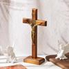 Leinuosen 101 Inch Wooden Cross Wall and Table Catholic Wooden Cross Stand Decoration Jesus Christ Home Baptism Holy Communion Church
