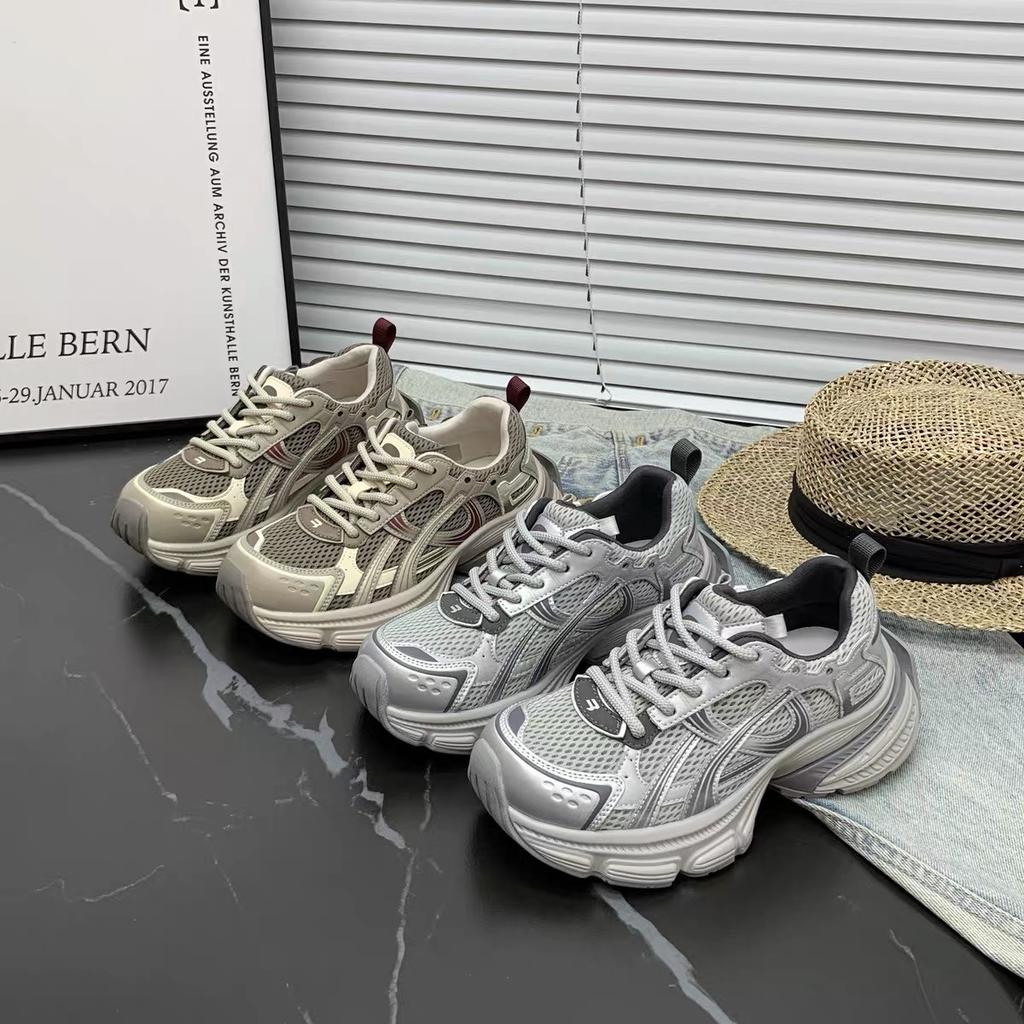 Soft Leather Version Mesh Breathable Little White Shoes Women's 2025 New Versatile Thick-soled Comfortable Height-increasing Dad Sneakers