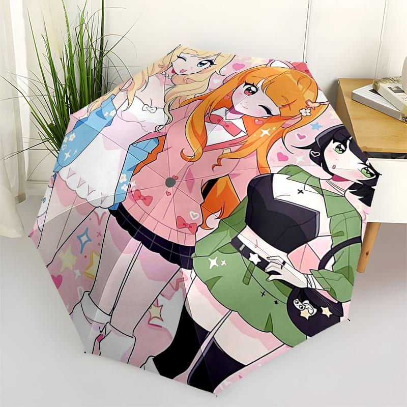 

1pc Anime Characters Automatic Opening/Closing Outdoor Umbrella with Cute Cat Ears Design - Portable Three-Fold Design, 8-Rib Iron Frame Outdoor