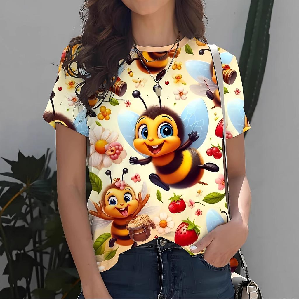 Summer Round Neck 3D Various Animal Print Top Fashionable Casual Short Sleeved Women's T-shirts