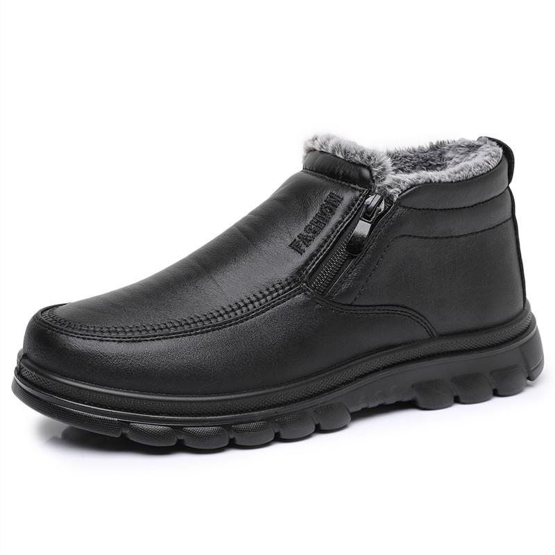 Men's Winter Velvet-Lined Non-Slip Soft Sole Boots for Middle-Aged and Elderly.
