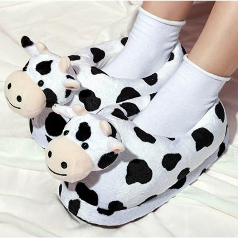 Fashion 2025Cute Animal Slipper for Women Girls Kawaii Fluffy Winter Warm Slippers Woman Cartoon Milk Cow House Slippers Funny Shoes