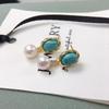Natural Freshwater Pearl & Turquoise Earrings - Retro Court Style
