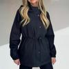 Lightweight Windbreaker Jacket for Women Zip Up Hoodie with Snap Buttons Waist Drawstring Windproof Outwear