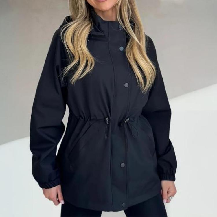 Lightweight Windbreaker Jacket for Women Zip Up Hoodie with Snap Buttons Waist Drawstring Windproof Outwear