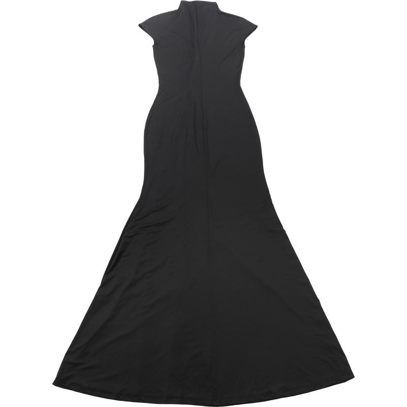 New Autumn/Winter Women's Fashion High Slit Stand Collar Hollow Out Slim Fit Dress