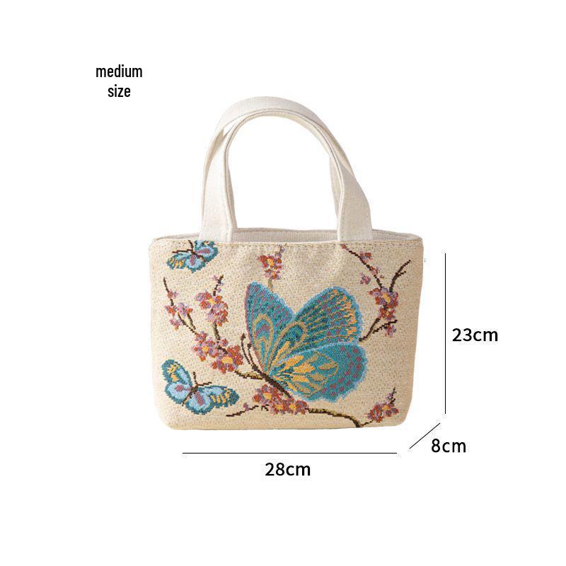 

Сумка-тоут з канвасу з жаккардовою вишивкою в етнічному стилі для жінок - Повсякденна, Маленька, Сумка на блискавці