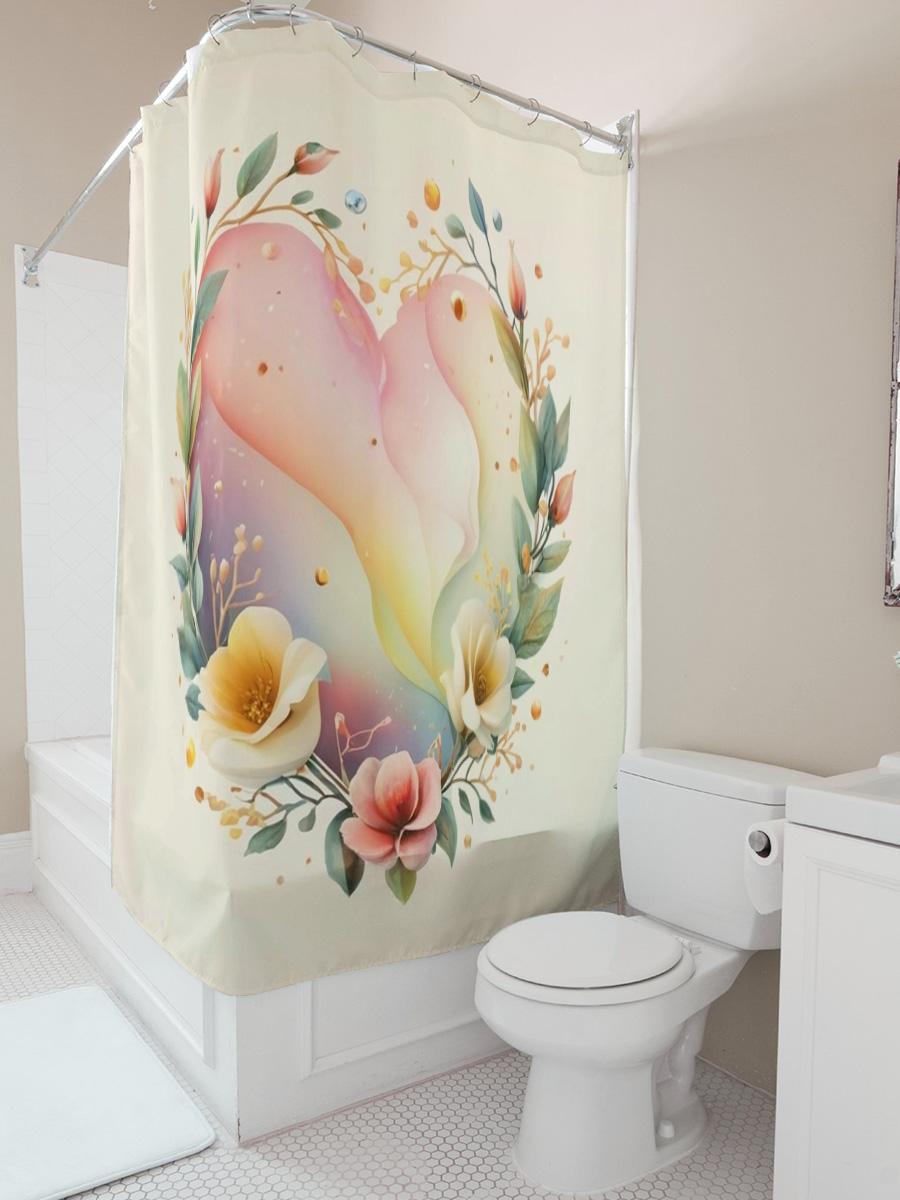 

Watercolor Floral And Heart Waterproof Shower Curtain W60H190(CM)-1 Pcs
