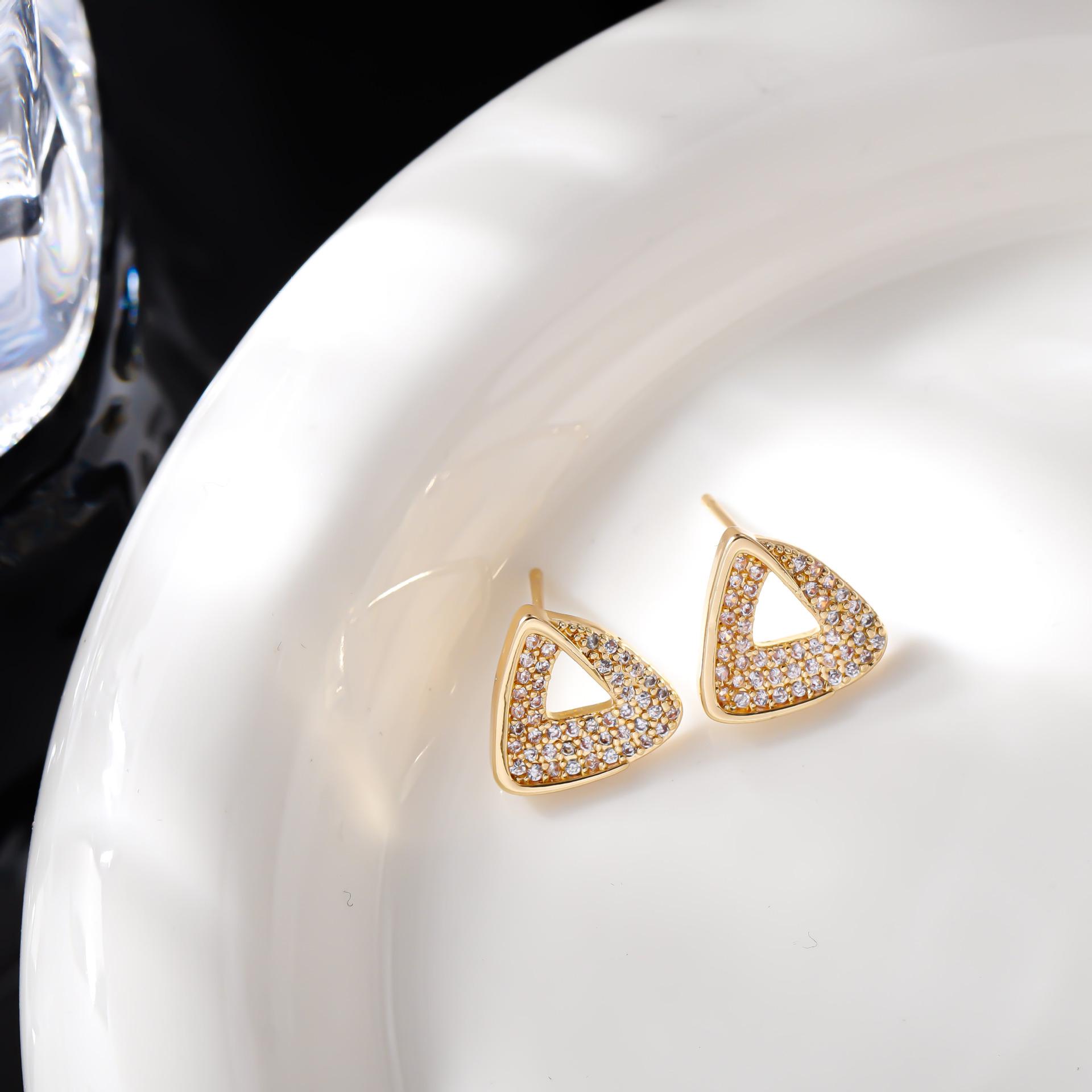 European  American Exquisite Geometric Hollow Triangle Zirconia Stud Earrings: Korean-Style, High-End Luxury Jewelry.