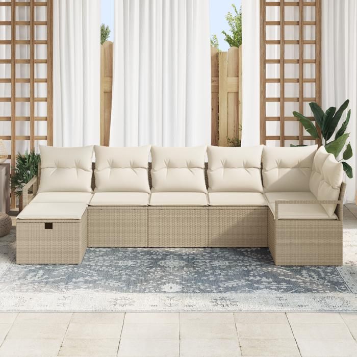 VidaXL Ensemble de canapé de jardin 7 pièces avec coussins beige en rotin synthétique 3359200