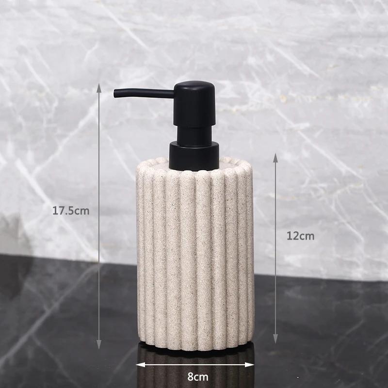 Japanese Striped Portable Lotion Bottle Bathroom Shampoo Dispensing Bottle Natural Sand Stone Soap Dispenser Bathroom Accessory
