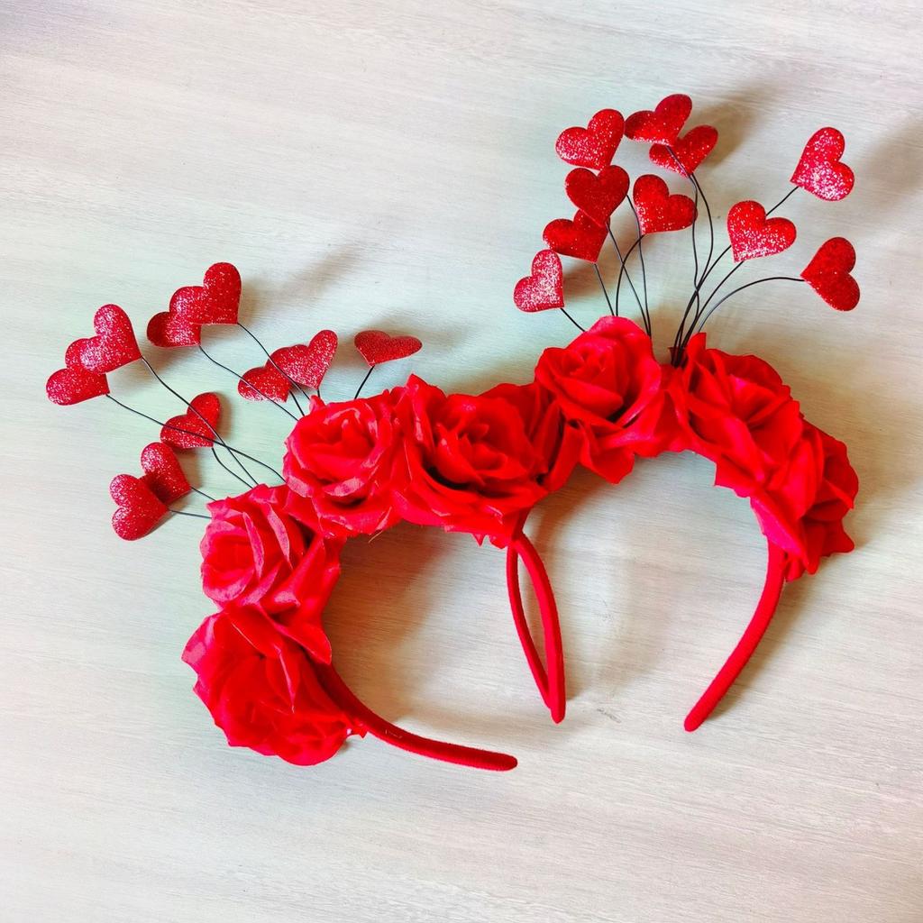 Valentines Headband for Woman with Heart Flower Delicate Headbands Anti-Slip Headbands Sweet Hairbands Prom Supplies