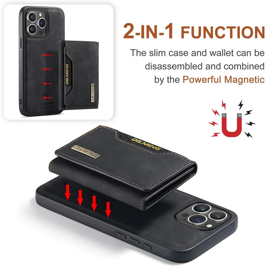 Magnetic Card Holder Wallet Case for iPhone 15 14 Plus 11 12 13 Pro XS Max X XR Magnet Detachable Money Stand Leather Cover