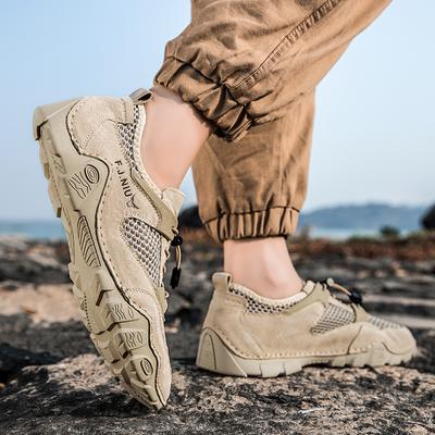 Mesh Shoes Men's Summer Breathable Leather Mesh Trendy Men's Casual Shoes Hollow Out Mesh Shoes