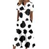 Women's V‑Neck Button Short Sleeve Midi Dress Loose Printed Casual Dress With Side Pockets