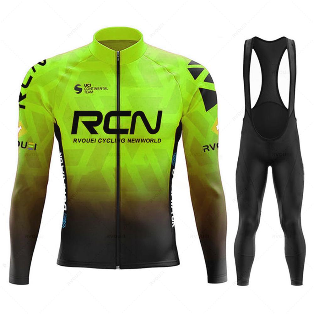 Team Autumn Cycling Jersey Bib Pants Set Ropa Ciclismo Bicycle MTB Clothing Road Bike Suit Men Long Sleeve Bicicleta Set