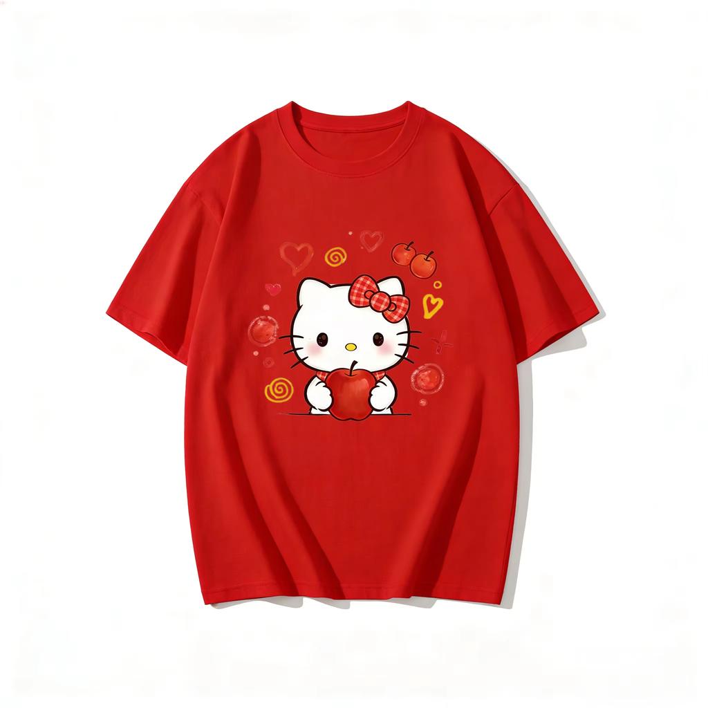 2026 Summer Hello Kitty Cartoon Pattern Printed ShortSleeved Cotton Womens TShirt Classic Fashion Top