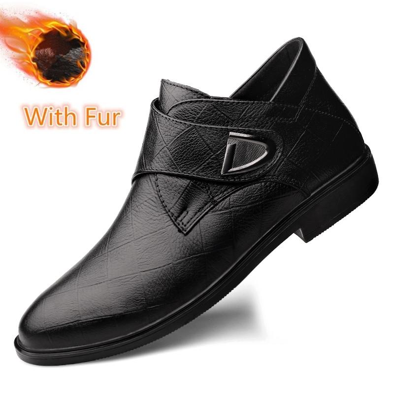 Winter Men Chelsea British Style Black Solid Boots  Derby Leather Fashion High Top Upscale Motorcycle Shoes