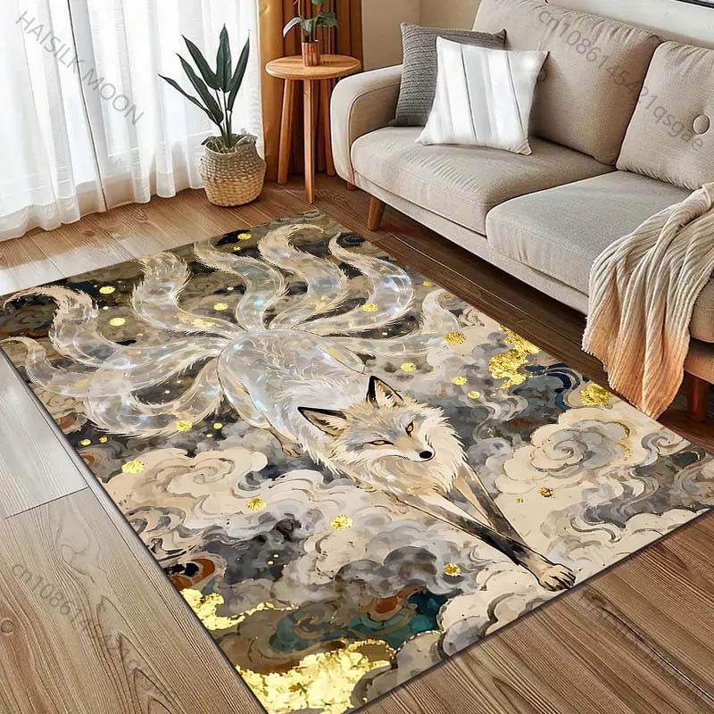1PC Nine-tailed fox in clouds Pattern Rug Carpets for Bedroom Living Room Sofa Mat Creative Door Mat Cloakroom Home Decor
