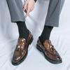 Neue Herrenmarke All Match Lederschuh Atmungsaktiv Gentleman Business Casual Britischer Stil Kariert Glänzend Quasten Slipper