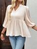 Women's V-Neck Waist-Cinching Puff Sleeve Shirt with Skirt-Style Hem and Stand-Up Collar