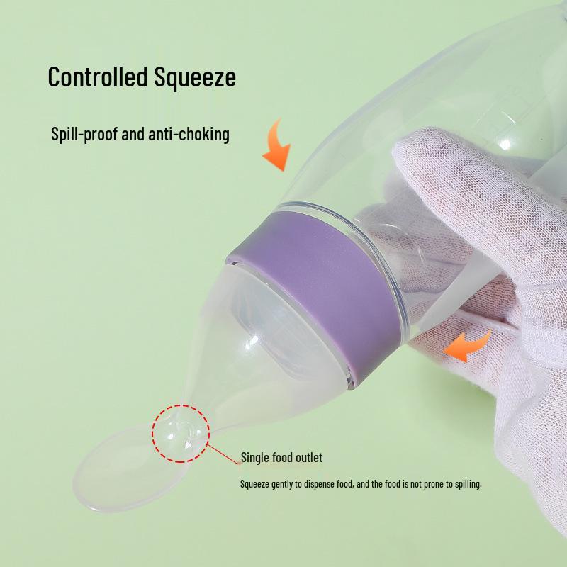 Silicone Baby Rice Cereal Bottle with Squeeze Spoon and Suction Cup Feeder