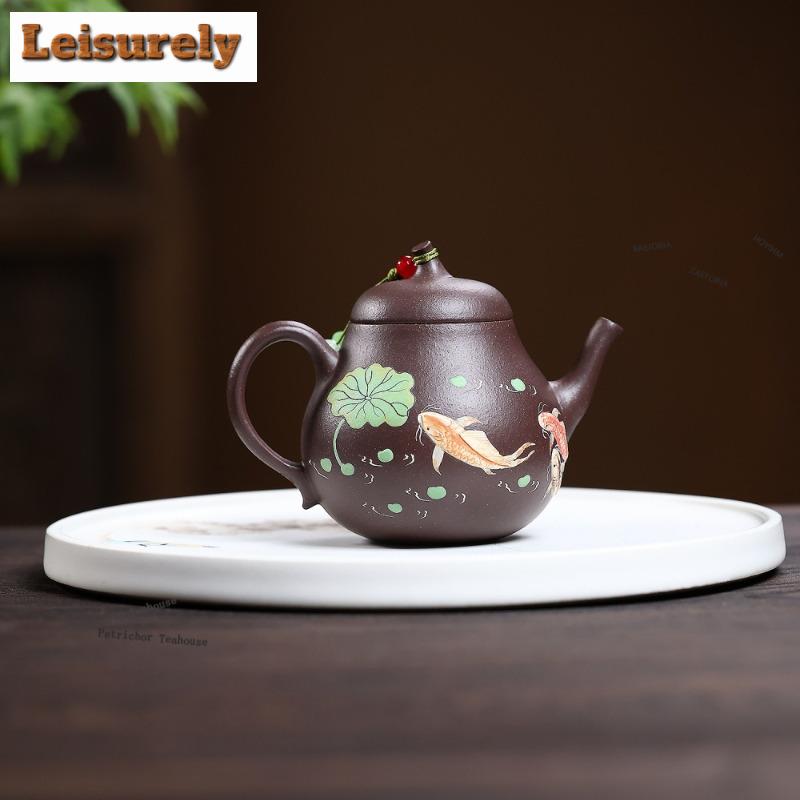 191ml Antique Yixing Purple Clay Teapots Handmade Fish Fun Autumn Water Pot Raw Ore Mud Tea Maker Kettle Zisha Tea Set Supplies
