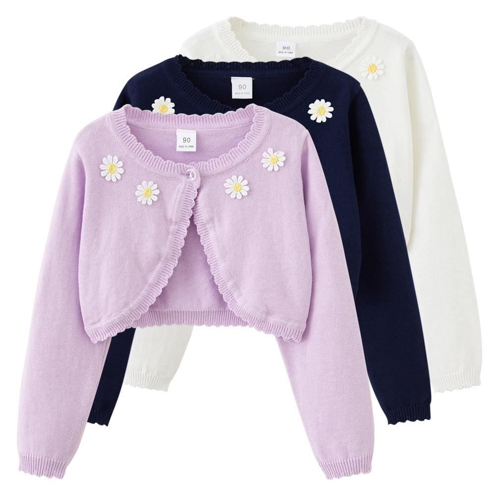 Pure Cotton A-type Sunflower Children's Shawl Summer Air-conditioning Shirt Girls Knitted Cardigan Jacket