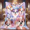 A 2D Cute Puppy-themed Flannel Blanket with Soft High-definition Digital Printing, a Cooling Blanket Suitable for All Seasons! Soft and Breathable 100