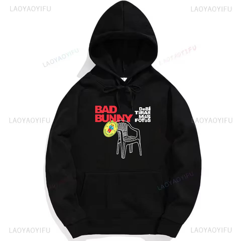 Bad Bunny Debi Tirar Mas Fotos Frog Graphic Sweatshirt Fashion Hip-hop Hoodie Woman Man Black Puerto Rico Drop Shoulder Pullover