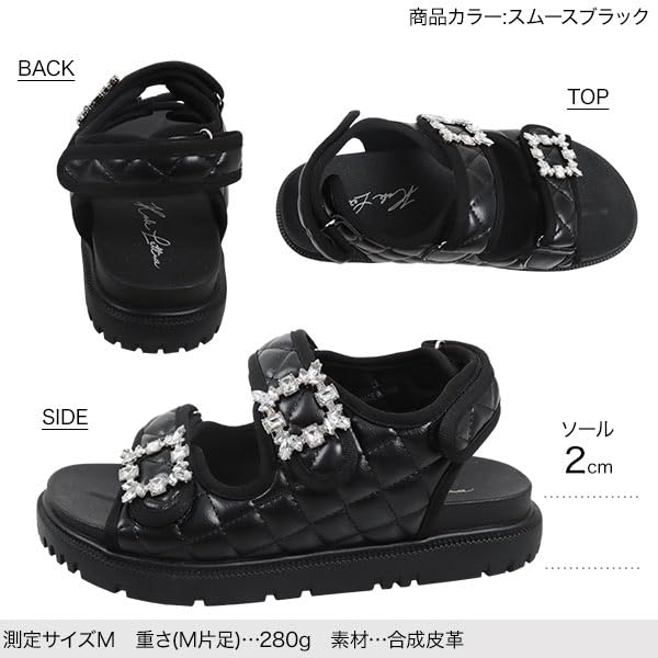 Bejeweled Platform Sandals for Sports Platform Velcro M Smooth White [Kobe Lettuce] Two-Belt Women, Sandals, Sandals, [I2609]