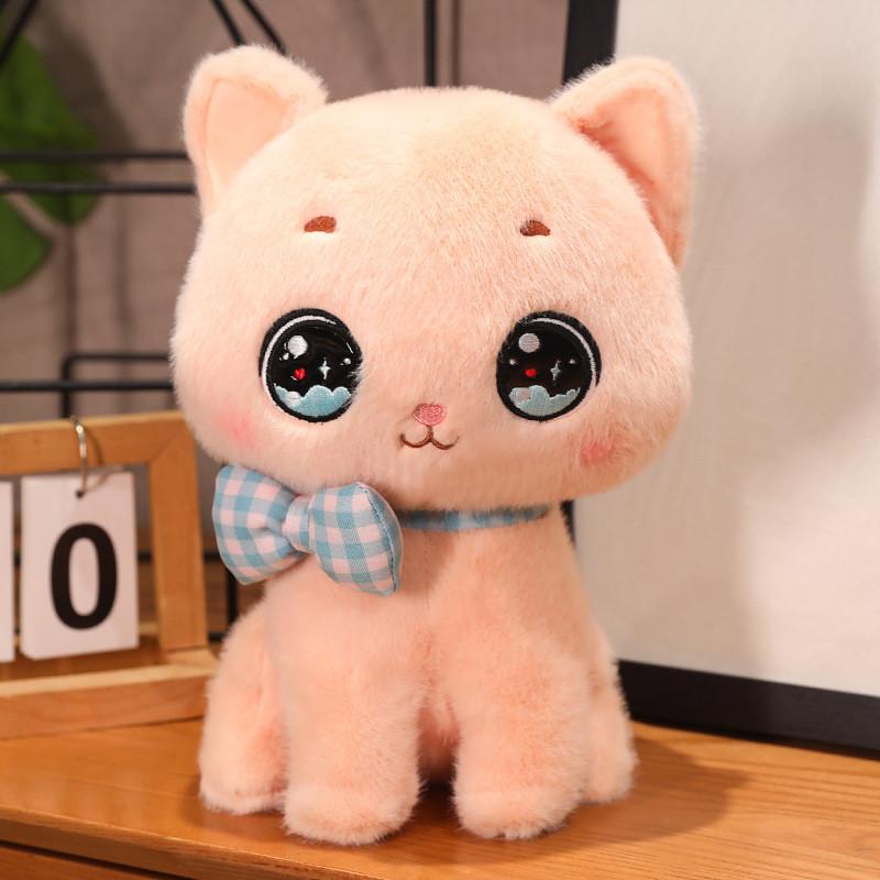 

Wearing Cat Bow Stuffed Toy Cute Cartoon Children Birthday Holiday Doll Gift 24cm/9.45in розовый