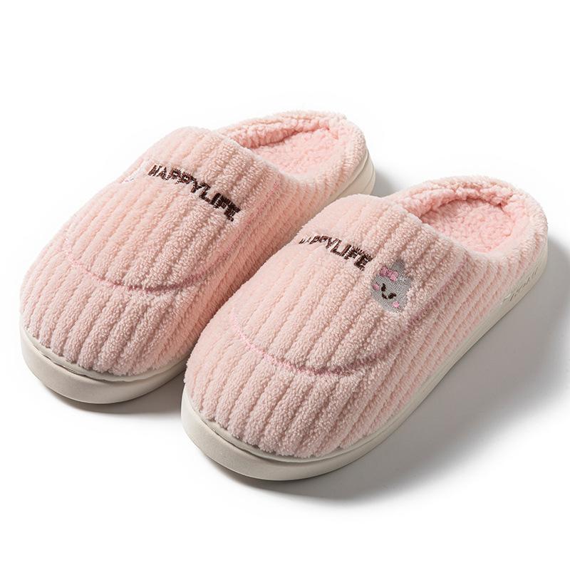 Simple wool slippers autumn and winter indoor home dormitory warm velvet soft bottom couple cotton slippers