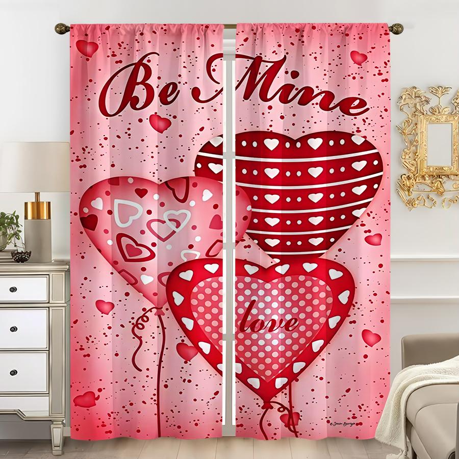 

Pink Mix Be Mine Love Balloon Curtains Sweet Wind Bedroom Living Room Drawstring Pocket Decorative Set Of 2 Made Polyester Decor W100*H70(CM)-Hooks&1PCS