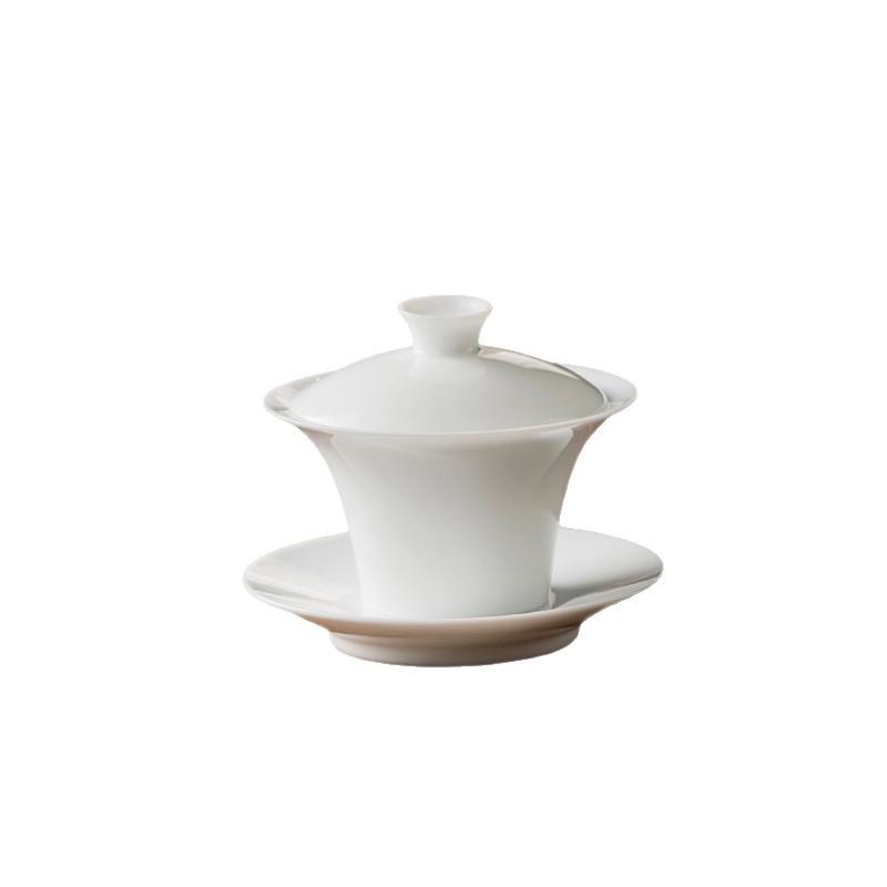 White Porcelain Three-Talent Gaiwan Tea Cup - Pure White Thin-Walled Ceramic Kung Fu Tea Set with Custom Logo