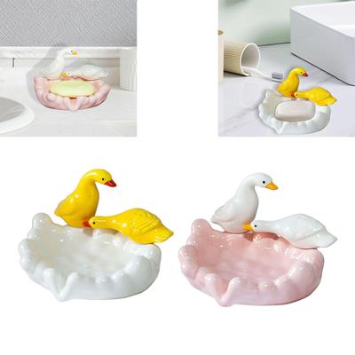 Soap Dish Easy Cleaning Soap Container Portable Cartoon Ceramic Soap Holder for Kitchen Countertop Shower Bathtub Decorative