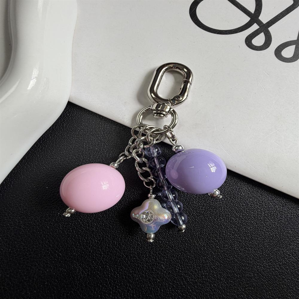 Niche Color Block Bead Pendant Keychain - Macaron Bag Charm