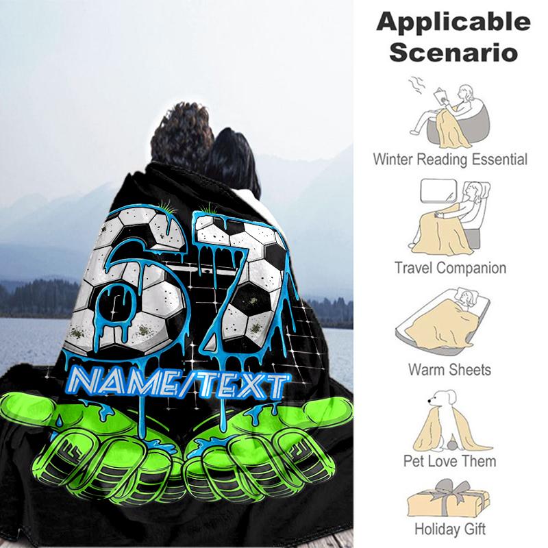 1PC Custom Name Soccer Ball Art flannel blanket versatile,all-season throw suitable for the living room,bedroom,camping,travel,and gift