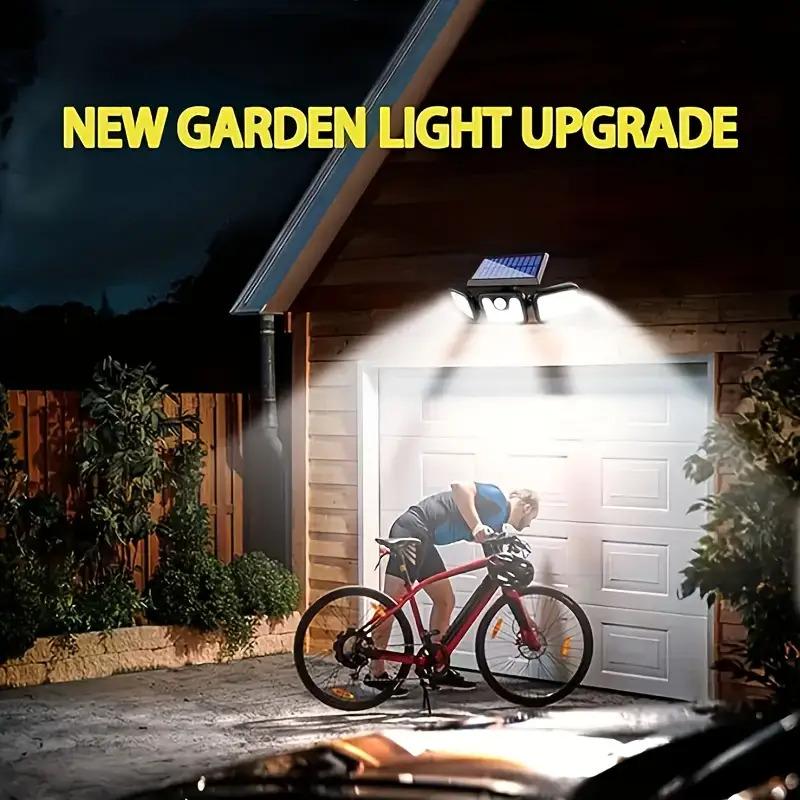74 LED Solar Outdoor Motion Sensing Safety Lights,3-head Rotatable LED Wall Light,suitable for Garden,courtyard,garage,street