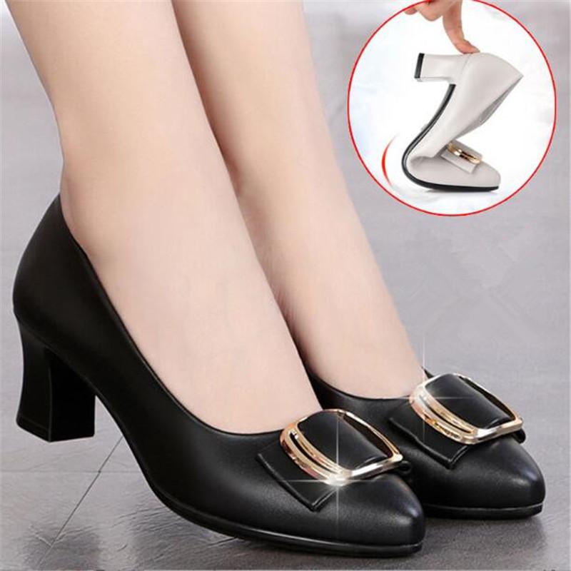 Mode Damen Pumps Schuhe Damen Echtes Leder Flach Slipper Runde Zehe High Heels Schuhe Hochzeitsparty Büro Arbeitsschuhe Größe 35-41