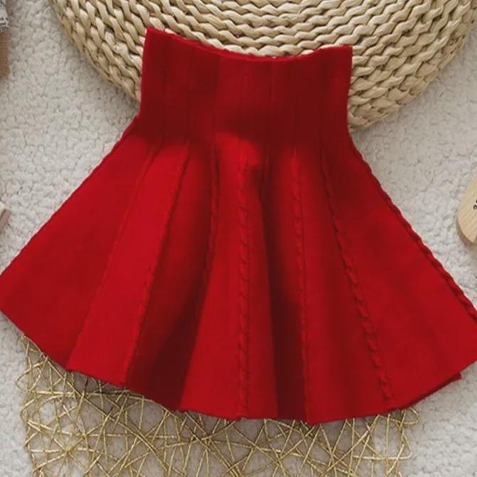 A-Linien-Strickrock für Mädchen: Süße, einfarbige Farbe für Frühling, Herbst und Winter – perfekt zum Tanzen und für den Alltag.