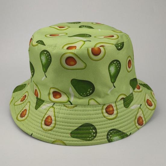 Fischerhut Avocado-Print Beidseitig Flacher Oberteil Atmungsaktiv UV-Schutz Sonnenschutz Dekorativ Erfrischendes Fruchtmuster Bucket Hat Kopfbedeckung