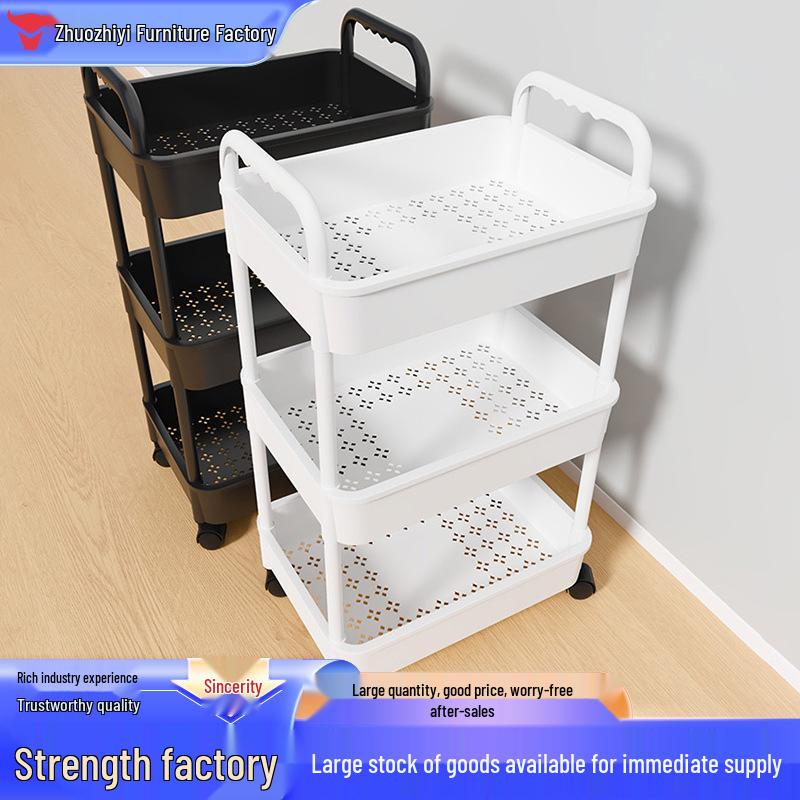 Mobile Multi-Layer Storage Rack: Ornament Shelf for Bathroom, Kitchen, Bedroom - Floor-Standing, Small Cart Design.