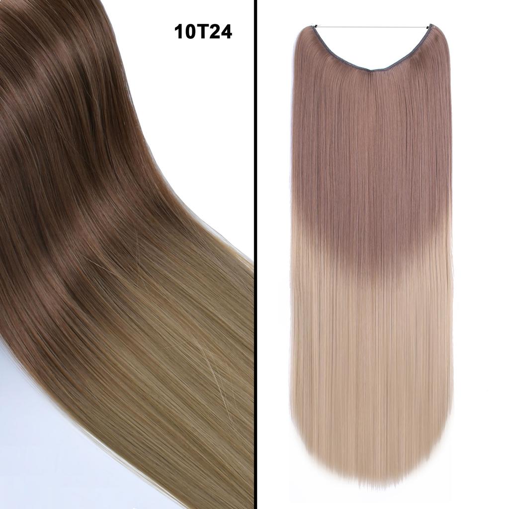 One Piece No Clips Hairpieces Ombre Color Elasticity Invisible Wire Fish Line Wavy Synthetic Hair Extension