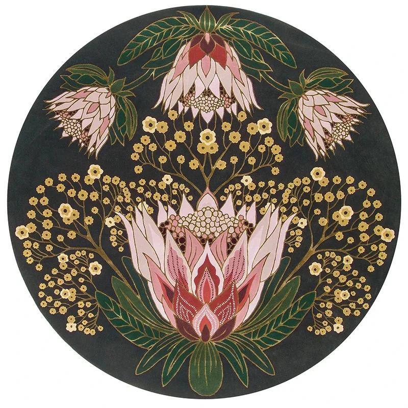 

Bohemian Retro Round Carpet for Living Room Floral Luxury Large Area Bedroom Rug Abstract Home Decor Ethnic Style Circle Mat Diameter 60cm