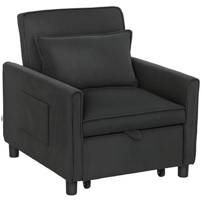 Reclining Sofa Bed Armchair with Side Pockets, In Velvet-Effect Fabric, 74x84x81 Cm, Dark Grey