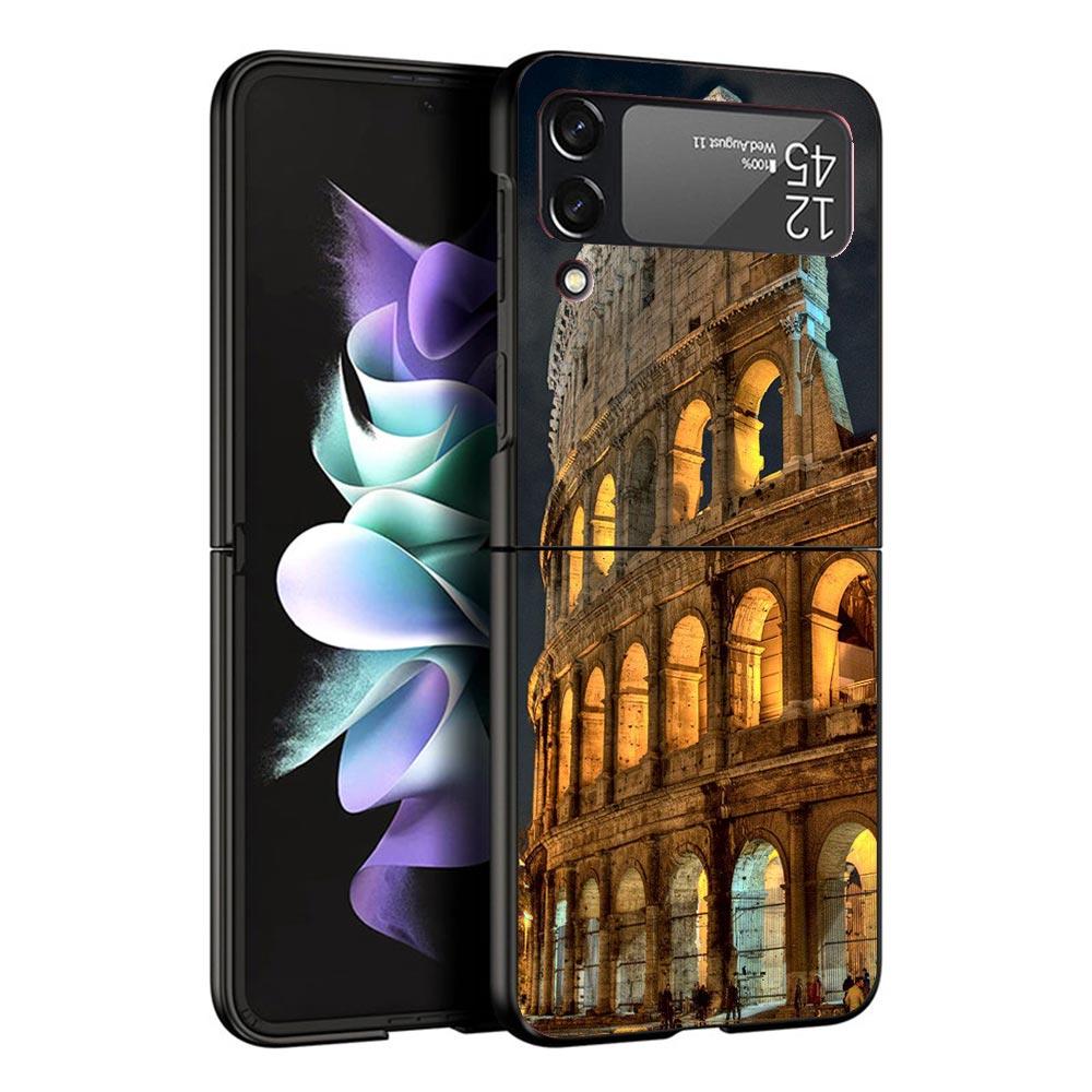 Roman Colosseum Black Phone Case For Samsung ZFlip7 ZFlip6 ZFlip5 ZFlip4 ZFlip3 5G Hard Protective Galaxy Z Flip 3 4 5 6 7