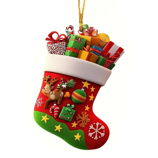 Christmas Socks Santa Claus Red Hanging Ornament Acrylic Decorative Keychain Pendant Xmas Stockings Wall Decoration